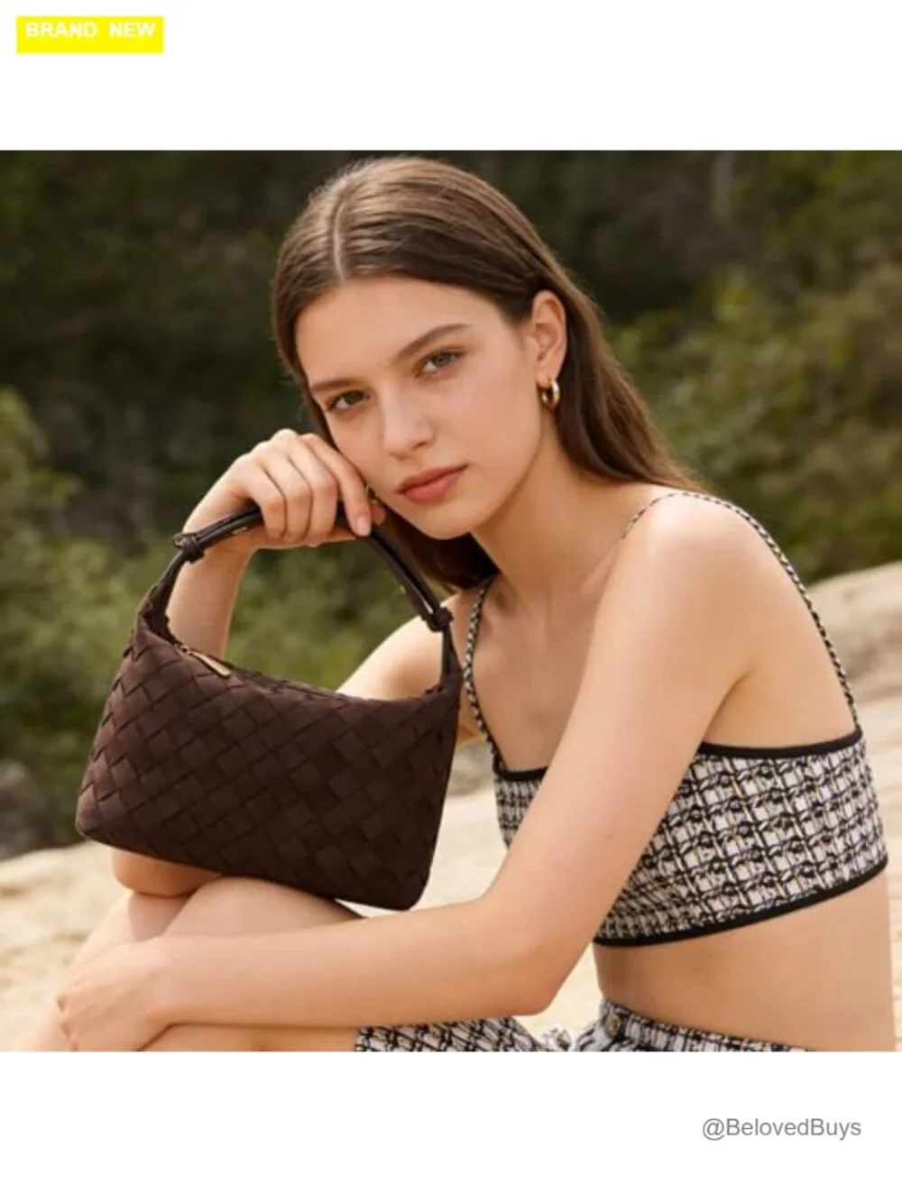 Faux Suede Hobo Handbag with Adjustable Strap, Hand-Woven Tote Bag